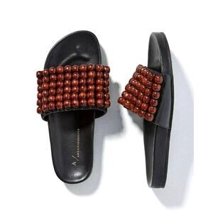 NWT Anthropologie Beaded Brown Slide Sandals - Size 8